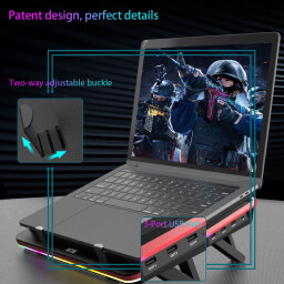 لوح تبريد لابتوب RGB بسرعة 5000 دورة/دقيقة IETS GT500V2 IETS GT500V2 5000 RPM RGB Laptop Cooling Pad