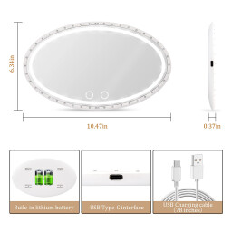 مرآة فانيتي جيفاوا للسيارة LED قابلة لإعادة الشحن مع 3 أوضاع إضاءة Givawa LED car vanity mirror, rechargeable, with 3 lighting modes