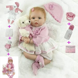 دمية واقعية سيليكون مع شعر مزروع وملحقات هدية Realistic silicone doll with implanted hair and accessories - Gift
