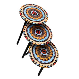 طقم طاولات استكان 3 قطع بنقشة ماندالا ملونة Estkan Table Set 3 Pieces with Colorful Mandala Design