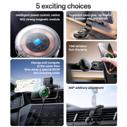 حامل هاتف مغناطيسي للسيارة مزود بشحن لاسلكي سريع Wireless Fast Charging Magnetic Car Phone Holder