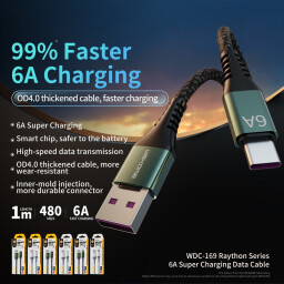 كيبل شحن ونقل بيانات ويكوم WDC-169a من USB إلى Type-C بقوة 6 أمبير WEKOME WDC-169a USB-A to Type-C 6A Super-Fast Charging Data Cable