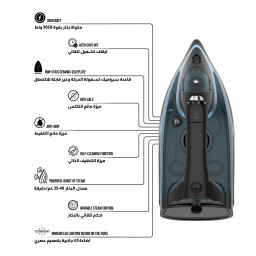 مكواة بخار 3050 واط لون اسود - قاعدة سيراميك Steam Iron With Ceramic Base