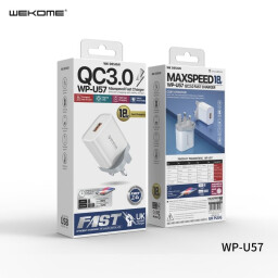 شاحن جداري ويكوم WP-U57 شحن سريع 18 واط مع كيبل Type-C WEKOME WK WP-U57 Maxspeed 18W QC3.0 Fast Charger Set with USB to Type-C Cable