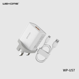 شاحن جداري ويكوم WP-U57 شحن سريع 18 واط مع كيبل Type-C WEKOME WK WP-U57 Maxspeed 18W QC3.0 Fast Charger Set with USB to Type-C Cable