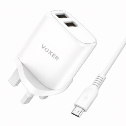 شاحن جداري فوكسر V-CH75 مزدوج USB سريع مع كيبل Micro-USB VOXER V-CH75 Dual USB Fast Wall Charger Set with Micro-USB Cable
