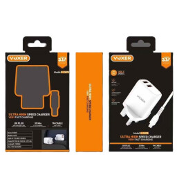 شاحن جداري فوكسر V-CH75 مزدوج USB سريع مع كيبل Micro-USB VOXER V-CH75 Dual USB Fast Wall Charger Set with Micro-USB Cable