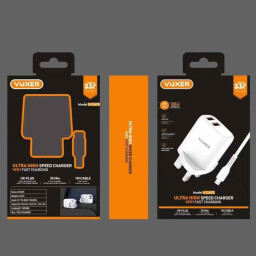 شاحن جداري فوكسر V-CH75 مزدوج USB سريع مع كيبل Micro-USB VOXER V-CH75 Dual USB Fast Wall Charger Set with Micro-USB Cable