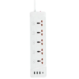 مقبس طاقة متعدد 5 مخارج مع 3 USB و1 USB-C - أبيض Multi Switch Universal Power Socket With 3 USB and 1 USB-C Charger - 5 Way Outlets - White