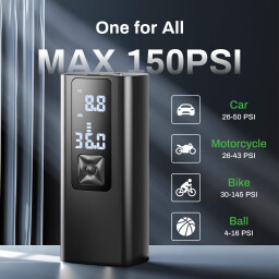 منفاخ إطارات شحن ببطارية 6000mAh وشاشة Rechargeable tire inflator with 6000mAh battery and screen