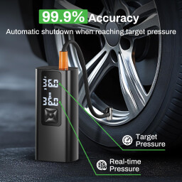 منفاخ إطارات شحن ببطارية 6000mAh وشاشة Rechargeable tire inflator with 6000mAh battery and screen