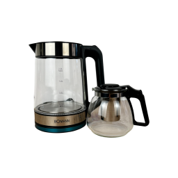 غلاية كهربائية زجاجية 2×1 مع إبريق شاي وفلتر ستانلس ستيل – سعة 2 لتر 2-in-1 Glass Electric Kettle with Tea Pot & Stainless Steel Filter – 2L