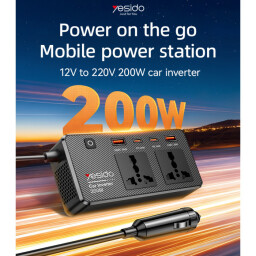 سيار كهربائي للسيارات 12V To 200V Independent Switch Multiple Protections USB QC3.0+TC PD Fast Charging Car Inverter