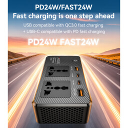 سيار كهربائي للسيارات 12V To 200V Independent Switch Multiple Protections USB QC3.0+TC PD Fast Charging Car Inverter
