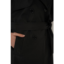 معطف ترنش 5918 بياقة متقاطعة - أسود 5918 Crossover Collar Trench Coat - Black
