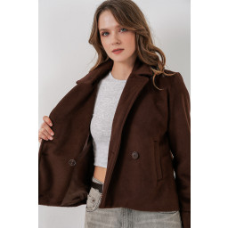 جاكيت نسائي قصير من الكاشيه 0725 - بني Women's Short Cachet Jacket 0725 - Brown