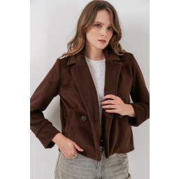 جاكيت نسائي قصير من الكاشيه 0725 - بني Women's Short Cachet Jacket 0725 - Brown