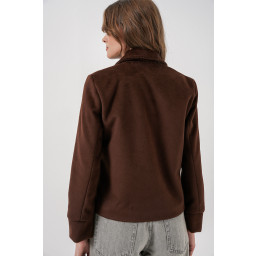 جاكيت نسائي قصير من الكاشيه 0725 - بني Women's Short Cachet Jacket 0725 - Brown