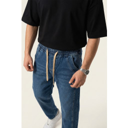 بنطلون جينز رجالي بقصة مريحة واسعة 30076 - أزرق داكن Men's Relaxed Fit Baggy Jean Trousers 30076 - Navy Blue