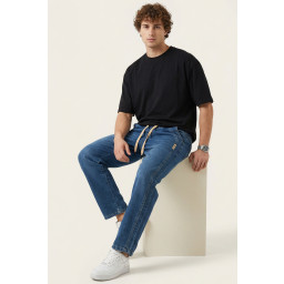 بنطلون جينز رجالي بقصة مريحة واسعة 30076 - أزرق داكن Men's Relaxed Fit Baggy Jean Trousers 30076 - Navy Blue