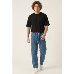 بنطلون جينز رجالي بقصة مريحة واسعة 30076 - نيلي Men's Relaxed Fit Baggy Jean Trousers 30076 - Indigo