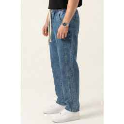 بنطلون جينز رجالي بقصة مريحة واسعة 30076 - نيلي Men's Relaxed Fit Baggy Jean Trousers 30076 - Indigo