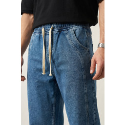 بنطلون جينز رجالي بقصة مريحة واسعة 30076 - نيلي Men's Relaxed Fit Baggy Jean Trousers 30076 - Indigo