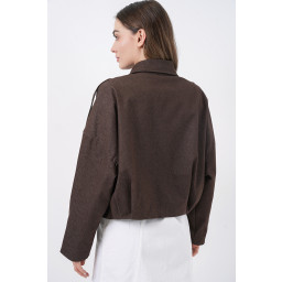 جاكيت بومبر نسائي جينز 0737 - بني Women's Denim Bomber Jacket 0737 - Brown