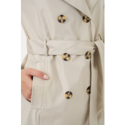 ترنشكوت نسائي قصير بحزام 5982 - بيج Women's Belted Short Trench Coat 5982 - Beige