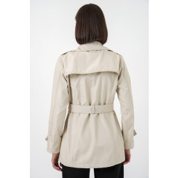 ترنشكوت نسائي قصير بحزام 5982 - بيج Women's Belted Short Trench Coat 5982 - Beige