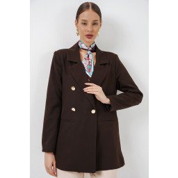 جاكيت بليزر نسائي بقبة متقاطعة 0722 - بني Women's Double-Breasted Blazer Jacket 0722 - Brown