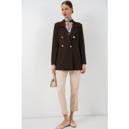جاكيت بليزر نسائي بقبة متقاطعة 0722 - بني Women's Double-Breasted Blazer Jacket 0722 - Brown