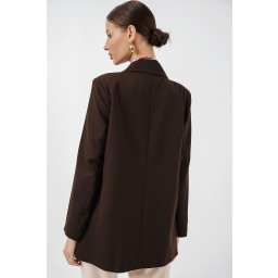 جاكيت بليزر نسائي بقبة متقاطعة 0722 - بني Women's Double-Breasted Blazer Jacket 0722 - Brown