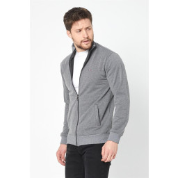 جاكيت رجالي أنثراسيت بقصة عادية بسحاب وتطريز وجيوب Men's Anthracite Regular Fit Zippered Cardigan with Embroidery and Pockets
