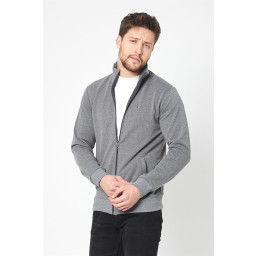 جاكيت رجالي أنثراسيت بقصة عادية بسحاب وتطريز وجيوب Men's Anthracite Regular Fit Zippered Cardigan with Embroidery and Pockets