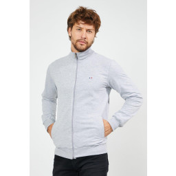 كارديجان رجالي رمادي بقصة عادية بسحاب وتطريز مع جيوب Men's Grey Regular Fit Zippered Cardigan with Embroidery and Pockets