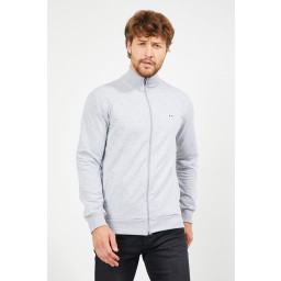 كارديجان رجالي رمادي بقصة عادية بسحاب وتطريز مع جيوب Men's Grey Regular Fit Zippered Cardigan with Embroidery and Pockets