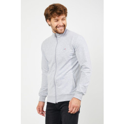 كارديجان رجالي رمادي بقصة عادية بسحاب وتطريز مع جيوب Men's Grey Regular Fit Zippered Cardigan with Embroidery and Pockets