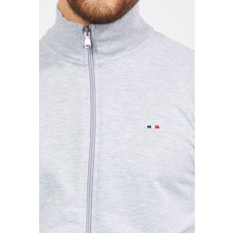 كارديجان رجالي رمادي بقصة عادية بسحاب وتطريز مع جيوب Men's Grey Regular Fit Zippered Cardigan with Embroidery and Pockets