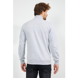 كارديجان رجالي رمادي بقصة عادية بسحاب وتطريز مع جيوب Men's Grey Regular Fit Zippered Cardigan with Embroidery and Pockets