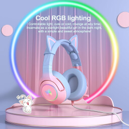 سماعة رأس ألعاب سلكية أونيكوما كي٩ أر جي بي بأذن قطة - أزرق ONIKUMA K9 RGB Cat Ear wired Gaming Headset - blue