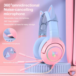 سماعة رأس ألعاب سلكية أونيكوما كي٩ أر جي بي بأذن قطة - أزرق ONIKUMA K9 RGB Cat Ear wired Gaming Headset - blue