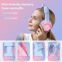 سماعة رأس ألعاب سلكية أونيكوما كي٩ أر جي بي بأذن قطة - أزرق ONIKUMA K9 RGB Cat Ear wired Gaming Headset - blue