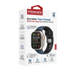سوار ساعة رياضي متين من السيليكون بلونين Promate Silicone Watch Band For Apple Watch-Blue