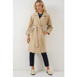 9104 معطف ترنش مبطن بياقة متقاطعة - بيج 9104 Lined Crossover Collar Trench Coat - Beige