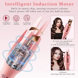 مكواة تجعيد شعر أوتوماتيكية شاشة ذكية دوران تلقائي Automatic hair curling iron with smart display and automatic rotation.