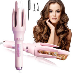 مكواة تجعيد شعر أوتوماتيكية شاشة ذكية دوران تلقائي Automatic hair curling iron with smart display and automatic rotation.