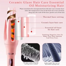 مكواة تجعيد شعر أوتوماتيكية شاشة ذكية دوران تلقائي Automatic hair curling iron with smart display and automatic rotation.