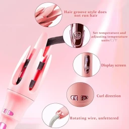مكواة تجعيد شعر أوتوماتيكية شاشة ذكية دوران تلقائي Automatic hair curling iron with smart display and automatic rotation.