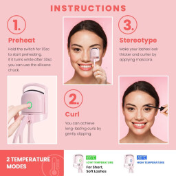 أداة تجعيد رموش كهربائية حرارية قابلة للشحن وردي Rechargeable Electric Thermal Eyelash Curler, Pink